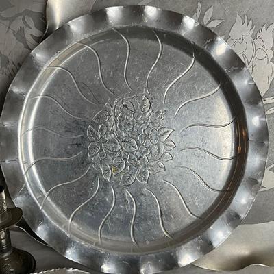 D959 Lot of Aluminum Platters, Coasters, Vase