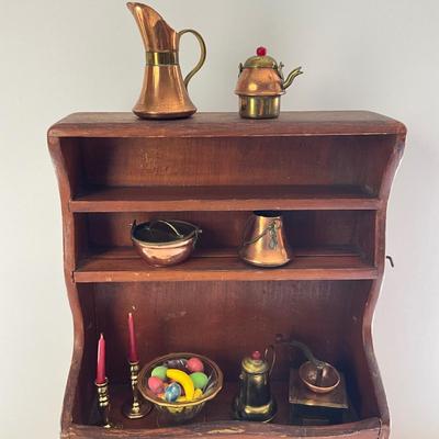 D964 Miniature Doll Cabinet with Copper Miniatures Kitchenware