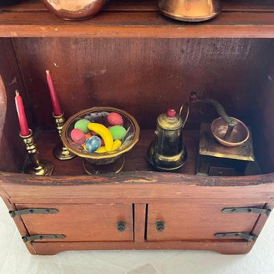 D964 Miniature Doll Cabinet with Copper Miniatures Kitchenware