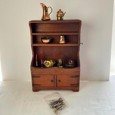 D964 Miniature Doll Cabinet with Copper Miniatures Kitchenware