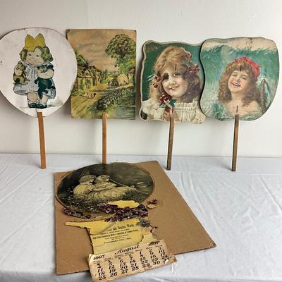 D972 Antique Victorian Advertising Calendar and Fans
