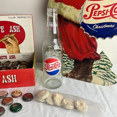 D973 Vintage PEPSI-COLA Advertising with Bottle Caps and Bottle