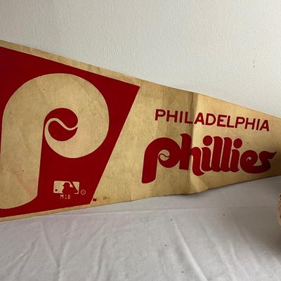 D975 Vintage Phillies Pennant with Glove and Softball