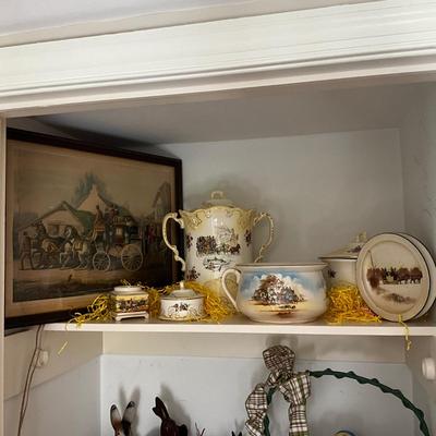 D976 Lot of Vintage Stage Coach Wash Set with Framed Print