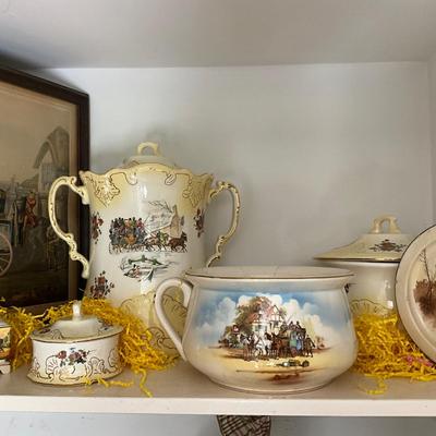 D976 Lot of Vintage Stage Coach Wash Set with Framed Print