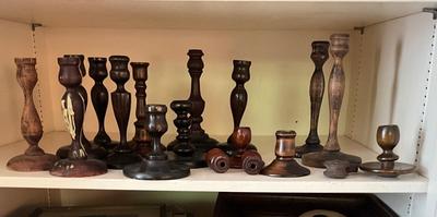 D980 Large lot of Vintage Wooden Candlesticks