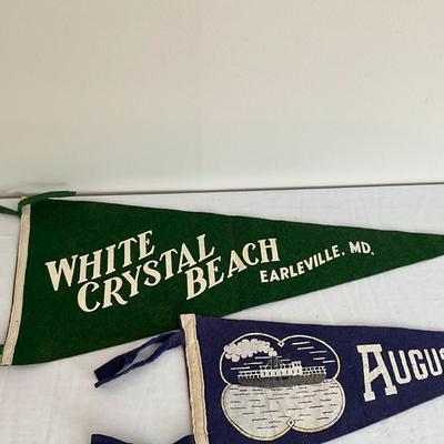 D983 Lot of Two Antique White Crystal Beach & Augustine Beach Pennants