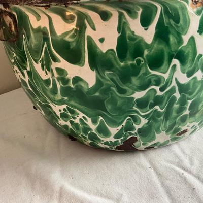 D998 Antique Two Apple Green Graniteware Pail and pot