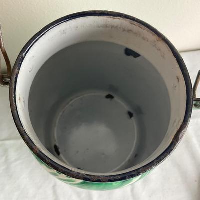 D998 Antique Two Apple Green Graniteware Pail and pot