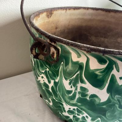 D998 Antique Two Apple Green Graniteware Pail and pot