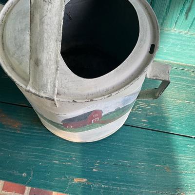 P1010 Vintage Painted Metal Watering Can and Milk Jug