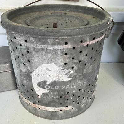 P1012 Vintage Old Pal Inc. Minnow Pail and Metal Box