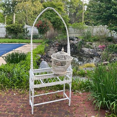P1027 Antique Victorian Wicker Flower Box with Birdcage