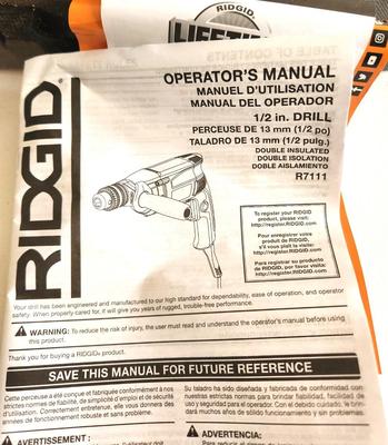 Lot #184 Brand New RIGID 1/2" drill in Case
