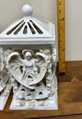 Pair of Angel Lanterns Flameless Candle With A Timer Ivory Colored Battery Powered