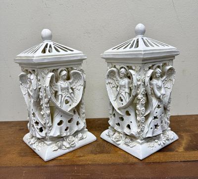 Pair of Angel Lanterns Flameless Candle With A Timer Ivory Colored Battery Powered