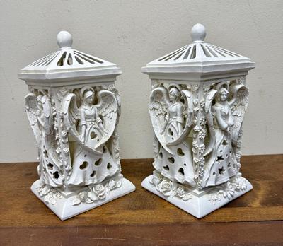 Pair of Angel Lanterns Flameless Candle With A Timer Ivory Colored Battery Powered