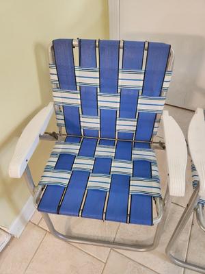 Lot #194 Pair of Vintage Aluminum Frame Strap Upholstery Patio/outdoor chairs