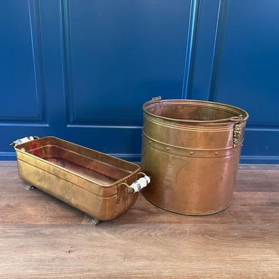 Vintage Copper Tubs and Antique Brass Scale Pan