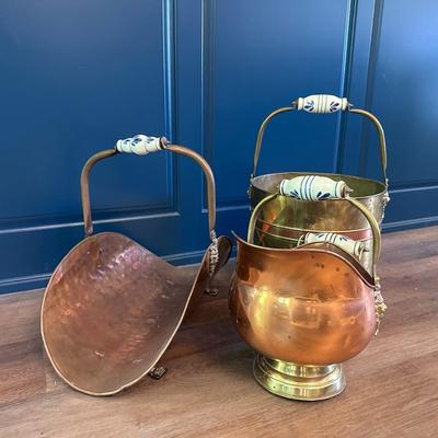 Planter, pot, bucket, coal scuttle, with ceramic handles
