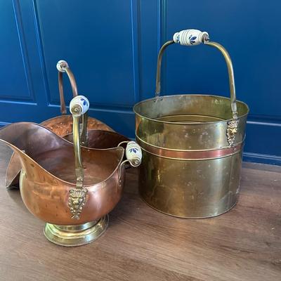 Planter, pot, bucket, coal scuttle, with ceramic handles