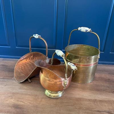 Planter, pot, bucket, coal scuttle, with ceramic handles