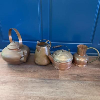 Vintage Copper Tea Kettles and Pitchers