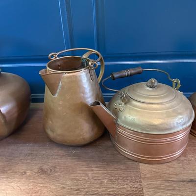Vintage Copper Tea Kettles and Pitchers