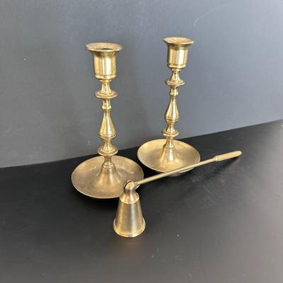 Pair of Matching Candle Holders and Snuffer