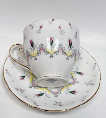 Teacup and Saucer - white with pink flowers - Crafton China Made in England