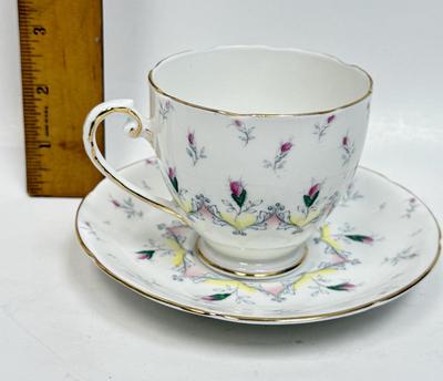Teacup and Saucer - white with pink flowers - Crafton China Made in England