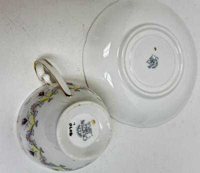 Teacup and Saucer - white with pink flowers - Crafton China Made in England
