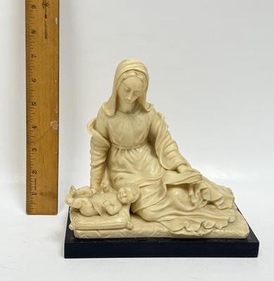 Madonna and Baby Jesus Alabaster Sculpture Figure Marble Base 7 1/2" Tall