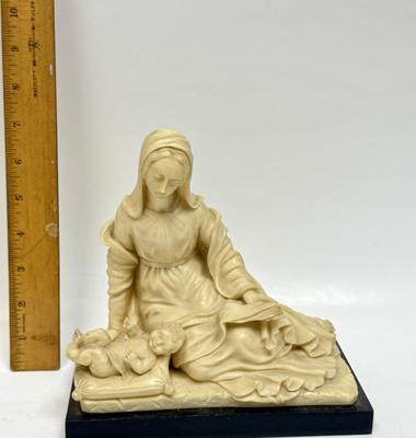 Madonna and Baby Jesus Alabaster Sculpture Figure Marble Base 7 1/2" Tall