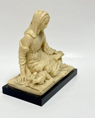 Madonna and Baby Jesus Alabaster Sculpture Figure Marble Base 7 1/2" Tall