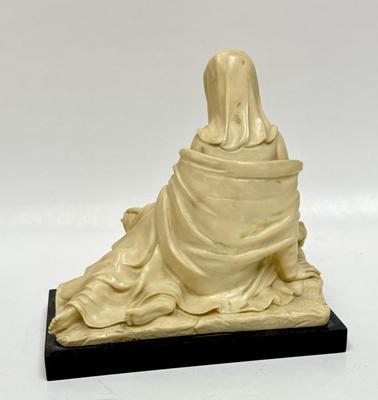 Madonna and Baby Jesus Alabaster Sculpture Figure Marble Base 7 1/2" Tall