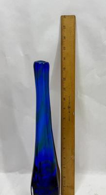 14" Vintage Tall Handmade Cobalt Blue Vase