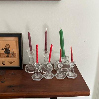 UBA1261 Vintage Yankee Doodle Framed Print with Wall Shelf and Mini Glass Candlesticks