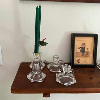 UBA1261 Vintage Yankee Doodle Framed Print with Wall Shelf and Mini Glass Candlesticks