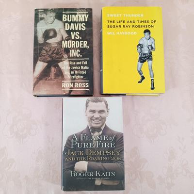 LOT 9: Collection of Boxing Books- The Life and Times of Sugar Ray Robinson, Bummy Davis vs Murder Inc., Jack Dempsey and Roaring 20s...