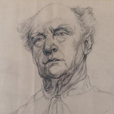 LOT 10: Framed Charcoal Sketch of a Man Signed A. Legros