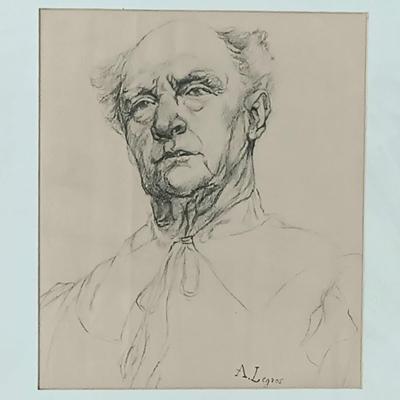 LOT 10: Framed Charcoal Sketch of a Man Signed A. Legros