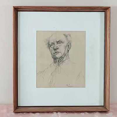 LOT 10: Framed Charcoal Sketch of a Man Signed A. Legros