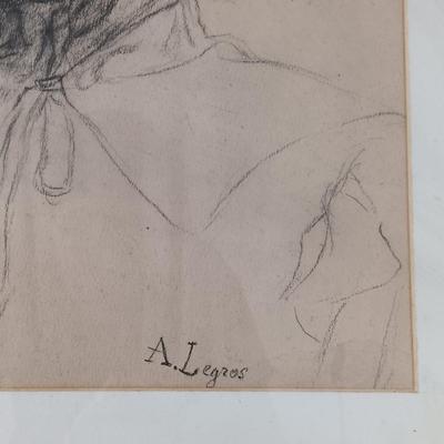 LOT 10: Framed Charcoal Sketch of a Man Signed A. Legros