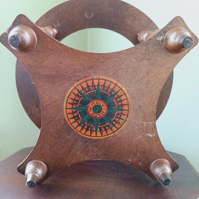 LOT 13: Old World Globe Made in Italy, Pottery Owl, Vintage Magnetic Travel Chess Set & Octogonal Side Table