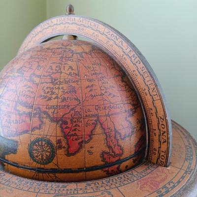 LOT 13: Old World Globe Made in Italy, Pottery Owl, Vintage Magnetic Travel Chess Set & Octogonal Side Table