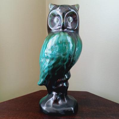 LOT 13: Old World Globe Made in Italy, Pottery Owl, Vintage Magnetic Travel Chess Set & Octogonal Side Table