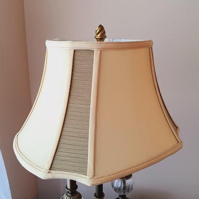 LOT 26: Bombay Concord Cut Glass and Brass Table Lamp with Drop Leaf Side Table
