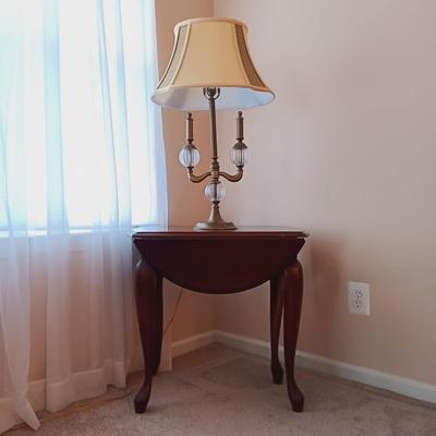 LOT 26: Bombay Concord Cut Glass and Brass Table Lamp with Drop Leaf Side Table