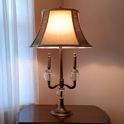 LOT 26: Bombay Concord Cut Glass and Brass Table Lamp with Drop Leaf Side Table